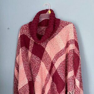 Cozy Pink and Burgundy Turtleneck Sweater